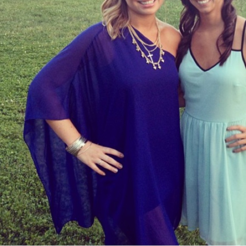 Blue Sheer One Sleeve Dress